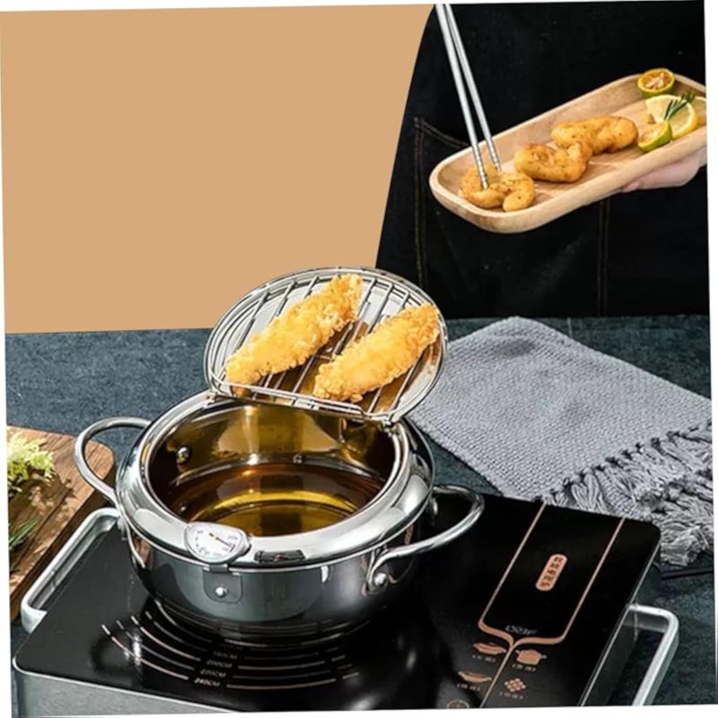 3.5L Deep Fryer Stainless Steel Deep Fryer Pot with Built-in Oil Filter Grid, Thickened Practical for Frying, Roasting, Oil Drain Regulation, Easy Daily Kitchen Use